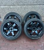 Zwart Rota Grid velgen 18inch 4114,3 met 2 sets banden, Autos : Pièces & Accessoires, Enlèvement, 18 pouces, Pneu(s)