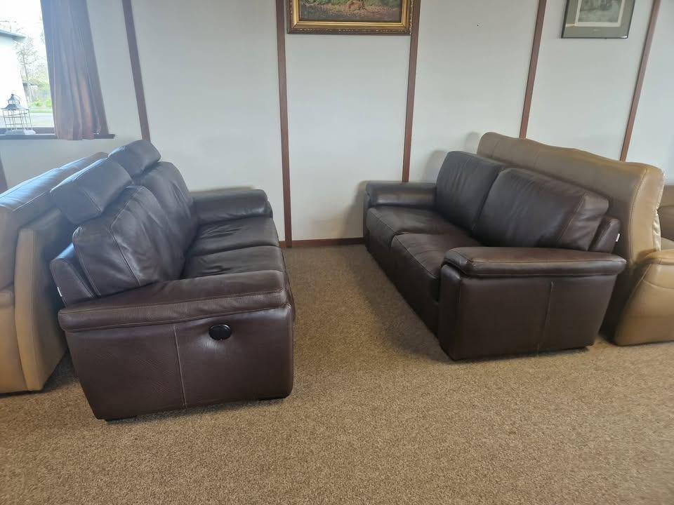 BRUINE BUFFELLEDEREN SALON MET ELEKTRISCHE RELAXEN, Maison & Meubles, Enlèvement, Utilisé, Cuir