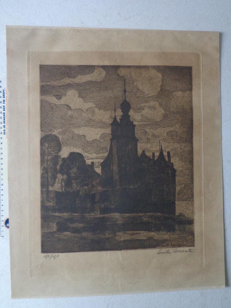 Gravure d'Emile Lecomte « Château de Havré », Enlèvement ou Envoi, Paysage, 1900 - 1949, Eau-forte