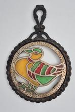 Vintage gietijzer - gouden trim - eend in glas & lood, Ophalen of Verzenden