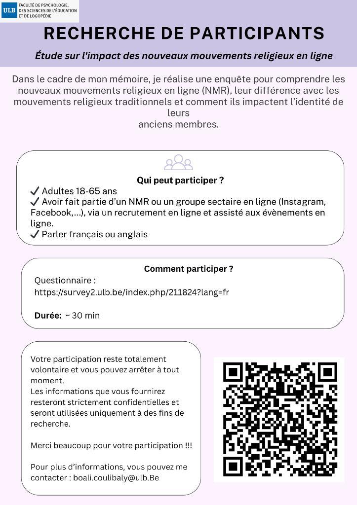 Recherche de participants pour une etude, Diversen, Overige Diversen, Nieuw, Ophalen