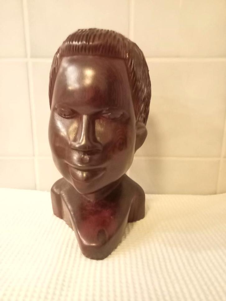 tête en ébène sculpté - haut 20cm, Antiquités & Art, Art | Sculptures & Bois, Enlèvement ou Envoi