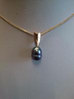 Pendentif perle culture noire or jaune 18 ct, Neuf, Or, Avec perle, Jaune