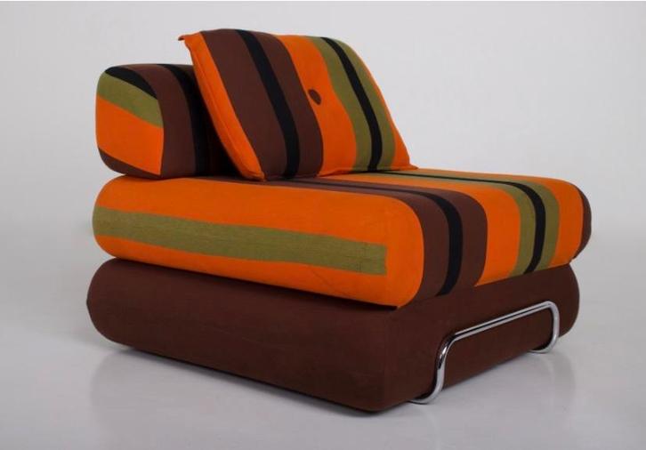 Zeldzame converteerbare fauteuil „Stripes” uit 1970, Huis en Inrichting, Fauteuils, Gebruikt, Metaal, Stof, Ophalen