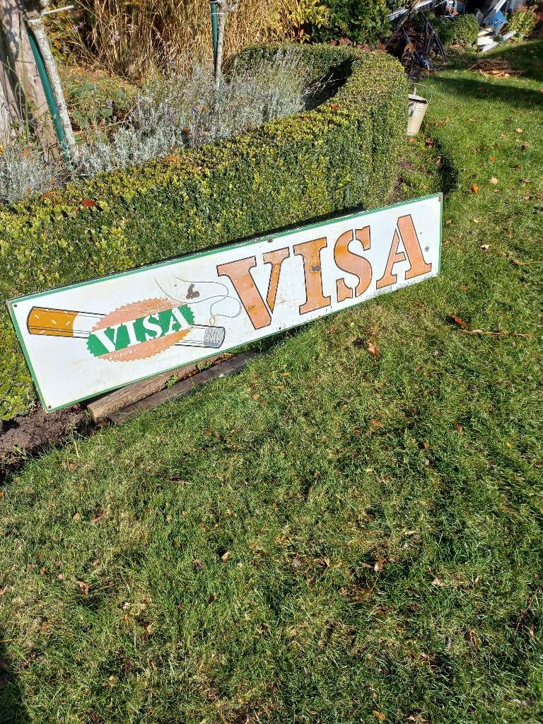 Oud  Emailbord  getekend   1961 VISA, Verzamelen, Ophalen, Gebruikt, Reclamebord