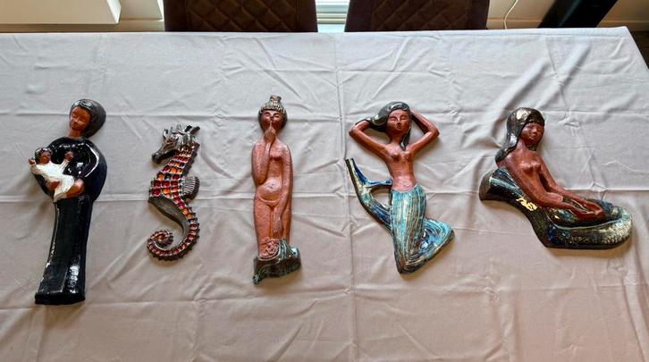 Vintage Perignem wandkeramiek – set van 5 – jaren 60/70, Antiek en Kunst, Antiek | Keramiek en Aardewerk, Ophalen