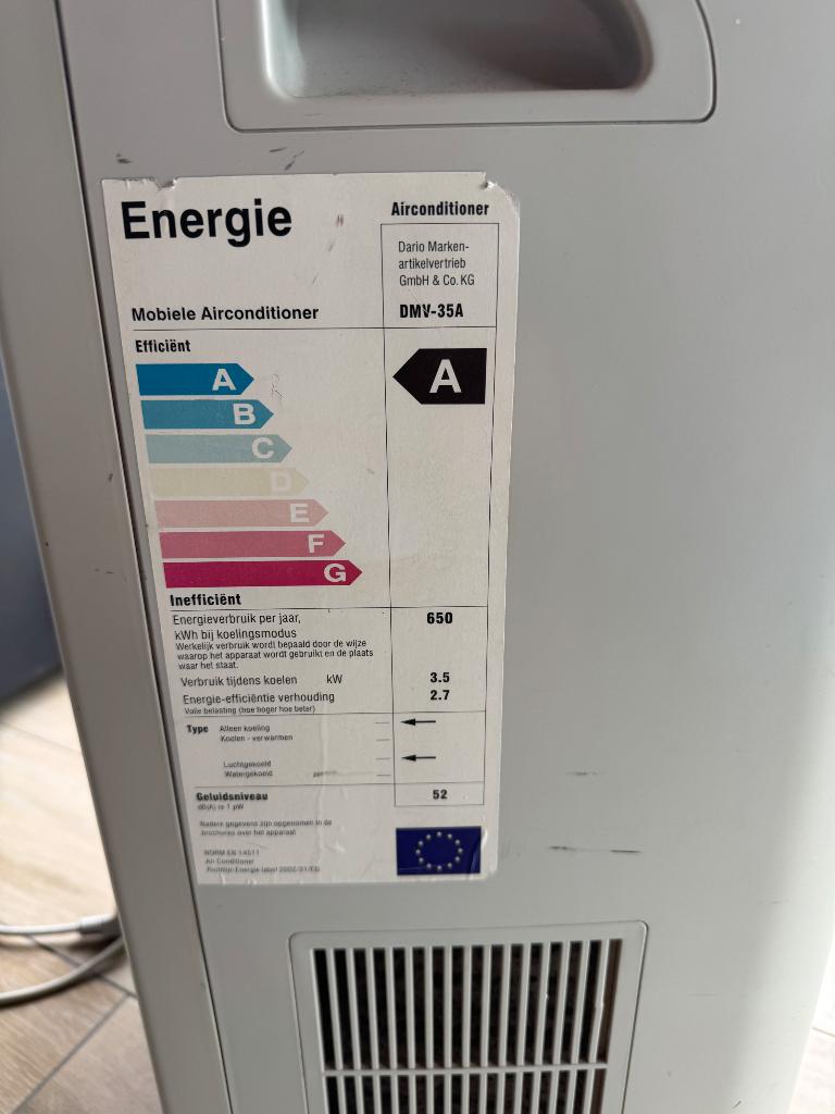 Mobiele airco, Ophalen, Gebruikt, Energieklasse A of zuiniger, Koelen en Ontvochtigen