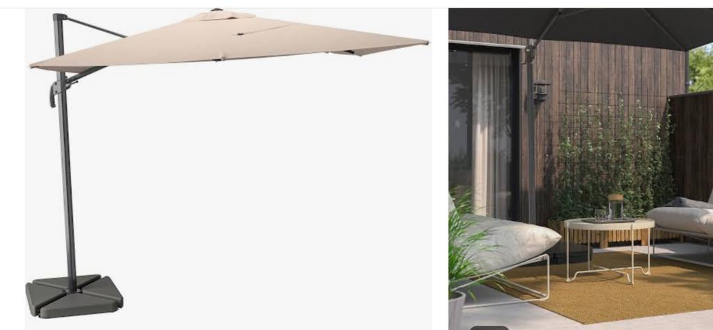 Parasol deporté avec son pied, Enlèvement, Comme neuf, Inclinable