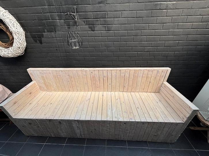 canapé en bois d'échafaudage avec coussins, Jardin & Terrasse, Bancs de jardin, Comme neuf, Enlèvement