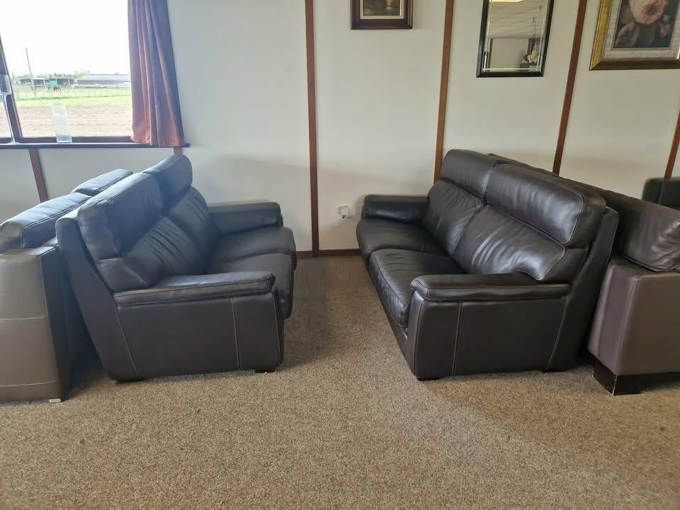 BRUINE BUFFELLEDEREN SALON 3 EN 2 ZIT, Enlèvement, Utilisé, Cuir