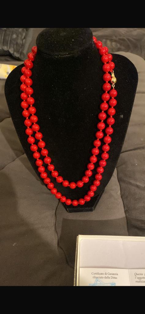 AAA koraal halsketting, Handtassen en Accessoires, Kettingen, Zo goed als nieuw, Goud, Rood, Ophalen