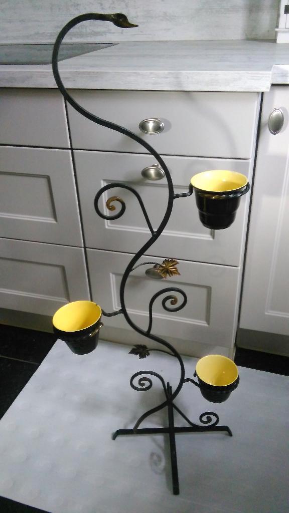 Retro plantenstaander slang 3 vintage bloempotjes, Jardin & Terrasse, Pots de fleurs, Métal, Intérieur, Enlèvement