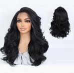 Swiss lace front pruik lang zwart haar met slagen, Verzenden, Nieuw, Pruik of Haarverlenging