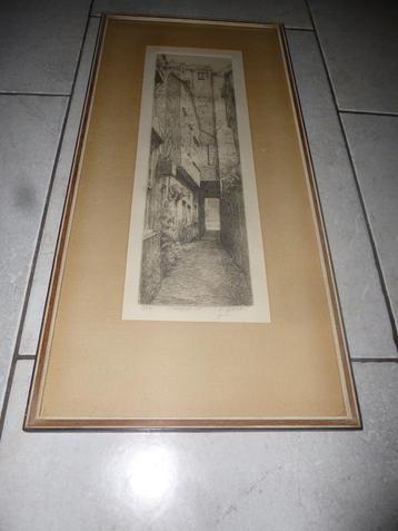 gesigneerde ets het steegje door Ferdinand Giele  beschikbaar voor biedingen