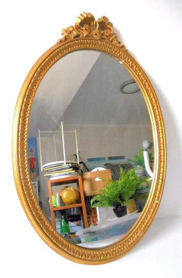Grand miroir ovale en métal doré avec nœud, Antiquités & Art, Enlèvement, Ovale, Moins de 50 cm, Moins de 100 cm