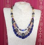 Collier 3 rangs en perles africaines bleues, verre de Venise, Handtassen en Accessoires, Nieuw, Blauw, Met edelsteen, Ophalen of Verzenden