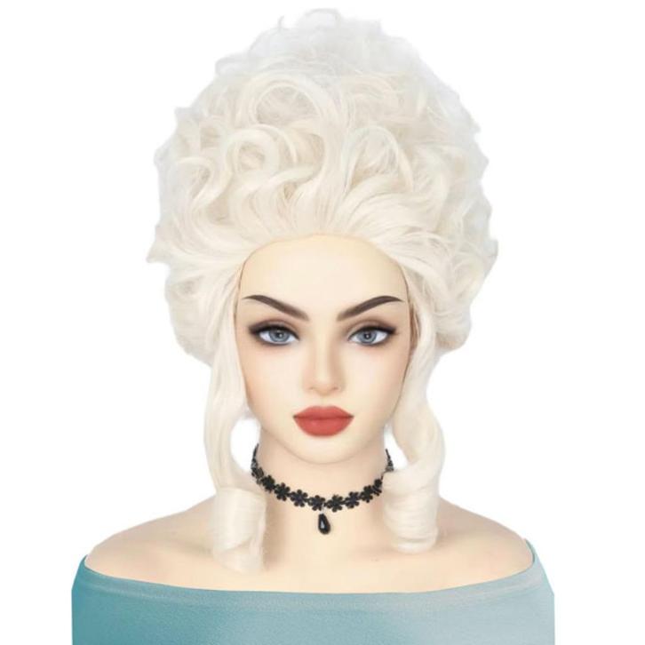 Marie Antoinette pruik zilverwit kort opgestoken look, Handtassen en Accessoires, Uiterlijk | Haarverzorging, Nieuw, Verzenden