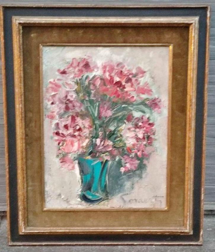 Huile sur panneau fleur signe jean govaerts, Antiek en Kunst, Kunst | Schilderijen | Klassiek, Ophalen of Verzenden