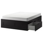 Brimnes bed zwart - Ikea 160 x 200 met matras en lattenbodem, Ophalen, Zwart