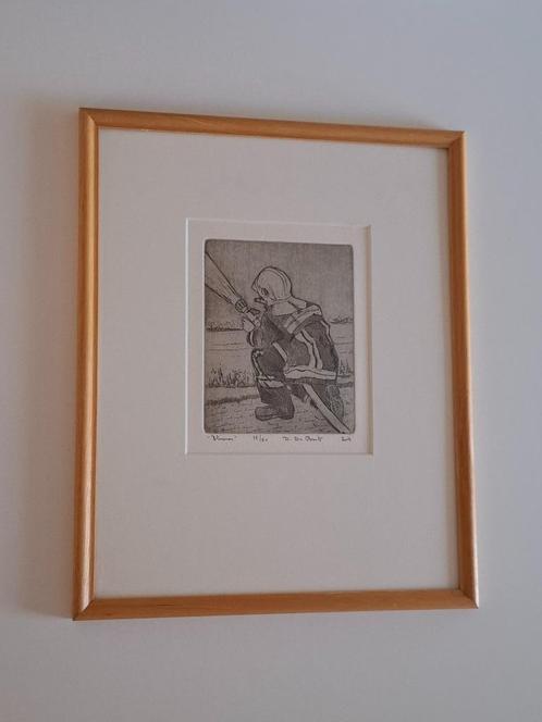 Originele ets Denise De Bondt - brandweer - genummerd 32/50, Antiek en Kunst, Kunst | Etsen en Gravures, Ophalen