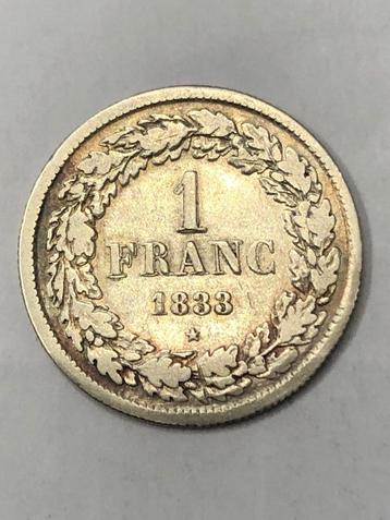 Munt zilver België 1 FR Leopold I jaartal 1833 zeldzaam !! beschikbaar voor biedingen