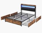 Sweiko Gestoffeerd Bed 160*200cm, LED-verlichting Bed, Jeugd, Huis en Inrichting, Slaapkamer | Bedden, Ophalen, Bruin, 200 cm