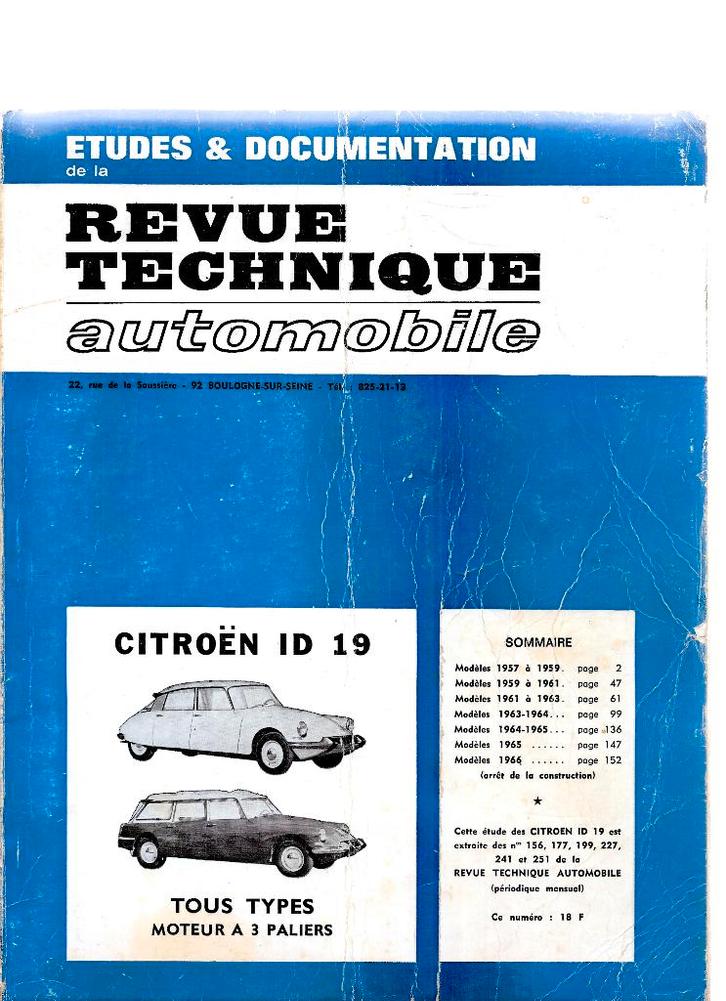 CITROËN ID 19,  1969, "Revue Technique Automobile", Boeken, Auto's | Folders en Tijdschriften, Gelezen, Citroën, Ophalen of Verzenden