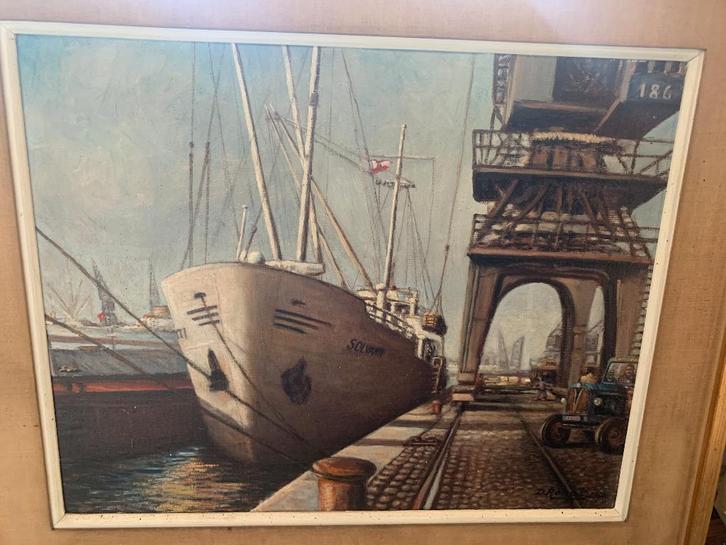 schilderij op doek -HAVENZICHT 1960, Antiek en Kunst, Kunst | Schilderijen | Klassiek, Ophalen