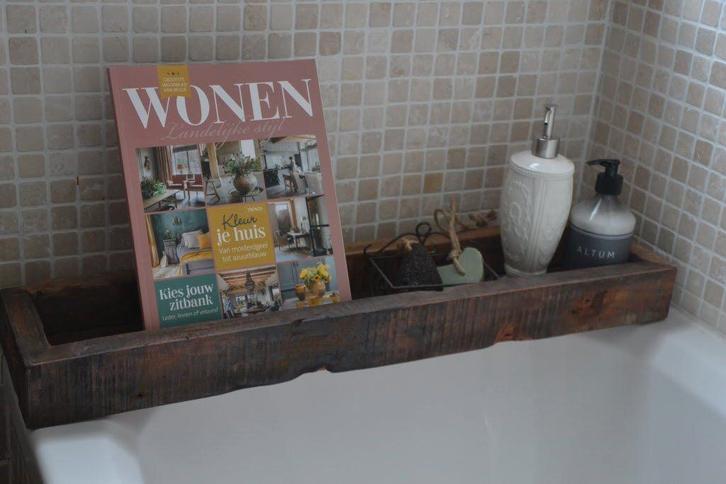 Badbrug / Opbergbak - Oud Hout - uniek stoer landelijk, Maison & Meubles, Salle de bain | Linge de bain & Accessoires, Comme neuf