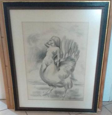 Prachtige Kunsttekening in kader met glas. beschikbaar voor biedingen