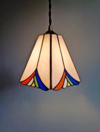 Hanglamp in Tiffany-stijl, wit en gekleurd glas in lood, Antiek en Kunst, Ophalen of Verzenden