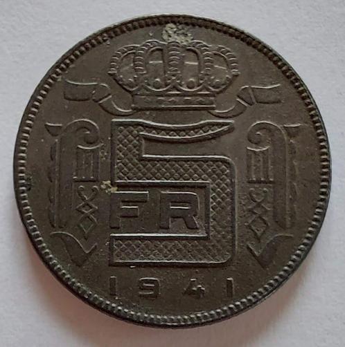 Belgium 1941 - 5 Fr Zink/Rau FR - Leopold III - Mor 470, Timbres & Monnaies, Monnaies | Belgique, Monnaie en vrac, Envoi