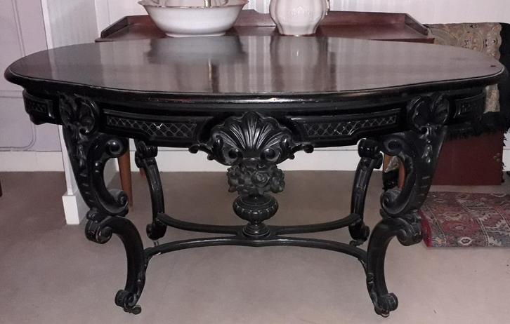 verrijdbare geëbeniseerde tafel ca1880 - bieden tot 31/12/23, Antiek en Kunst, Antiek | Meubels | Tafels, Ophalen
