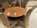 Ronde eettafel met 4 rieten stoelen, Huis en Inrichting, Ophalen, Gebruikt, Vier personen