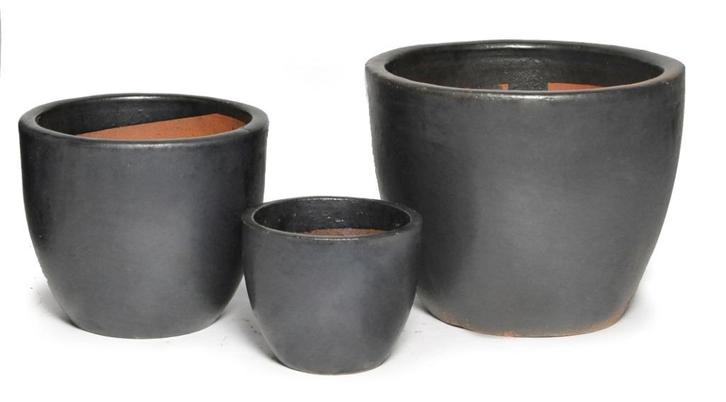 TUINPOTTEN MAT BLACK 3 DLG SET NIEUW, Tuin en Terras, Bloembakken en Plantenbakken, Nieuw, Steen, Balkon, Tuin, 30 tot 60 cm, Rond
