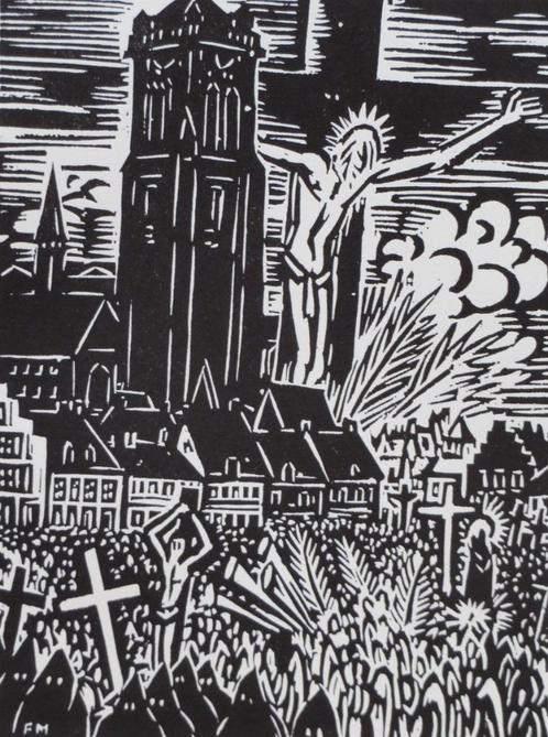 Houtsnede Frans Masereel: VEURNE: De Boetprocessie (1), Verzamelen, Postkaarten | België, Ongelopen, West-Vlaanderen, 1940 tot 1960