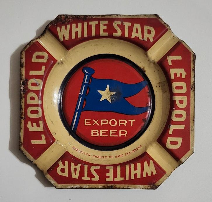 Blikken asbak White Star Leopold., Verzamelen, Merken en Reclamevoorwerpen, Gebruikt, Ophalen of Verzenden