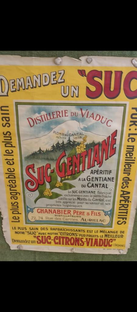 Affiche 1m60 op 1m20.1910 Suc-Gentiane Distillery du Viaduct, Verzamelen, Merken en Reclamevoorwerpen, Gebruikt, Overige typen