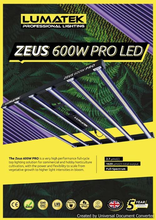 Lumatek 600w PRO 2.7 LED-lamp, Tuin en Terras, Kweekspullen, Zo goed als nieuw, Kweeklamp, Ophalen