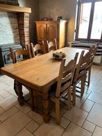 Massief eikenhouten eetkamer in boerderijstijl, Ophalen, Zo goed als nieuw, Fermette, 8 stoelen of meer