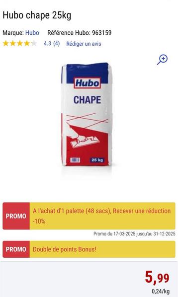 HUBO CHAPE  60-65 Zaken van 25kg beschikbaar voor biedingen
