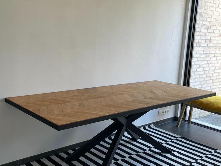 Eiken eettafel met visgraat, Huis en Inrichting, Tafels | Eettafels, Gebruikt, 50 tot 100 cm, 200 cm of meer, Vijf personen of meer