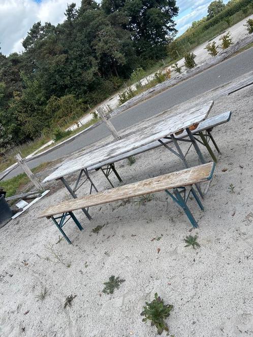 2 sets bierbanken met tafel – stevig en direct op te halen, Tuin en Terras, Picknicktafels, Gebruikt, Hout, Inklapbaar, Ophalen