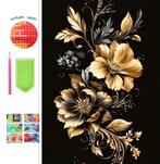 Peinture au diamant avec fleurs noires dorées 50x40cm (carré, Envoi, Neuf, Bricolage