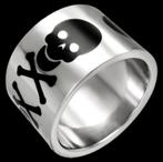 Brede (=15mm) bandring met piratenschedel in roestvrij staal, 20 of groter, IJzer of Staal, Heer, Nieuw