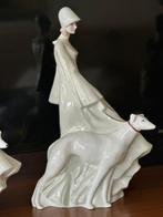 porseleinen sculptuur vrouw met windhond greyhound, Ophalen of Verzenden