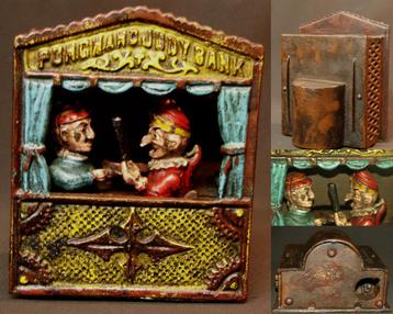  1890 PUNCH AND JUDY BANK  tirelire mécanique ancienne USA  