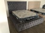 SAPPHIR GREY gewatteerd bed 160*200cm, boxspring en matras, Nieuw, 160 cm, Velours capitonné, Grijs