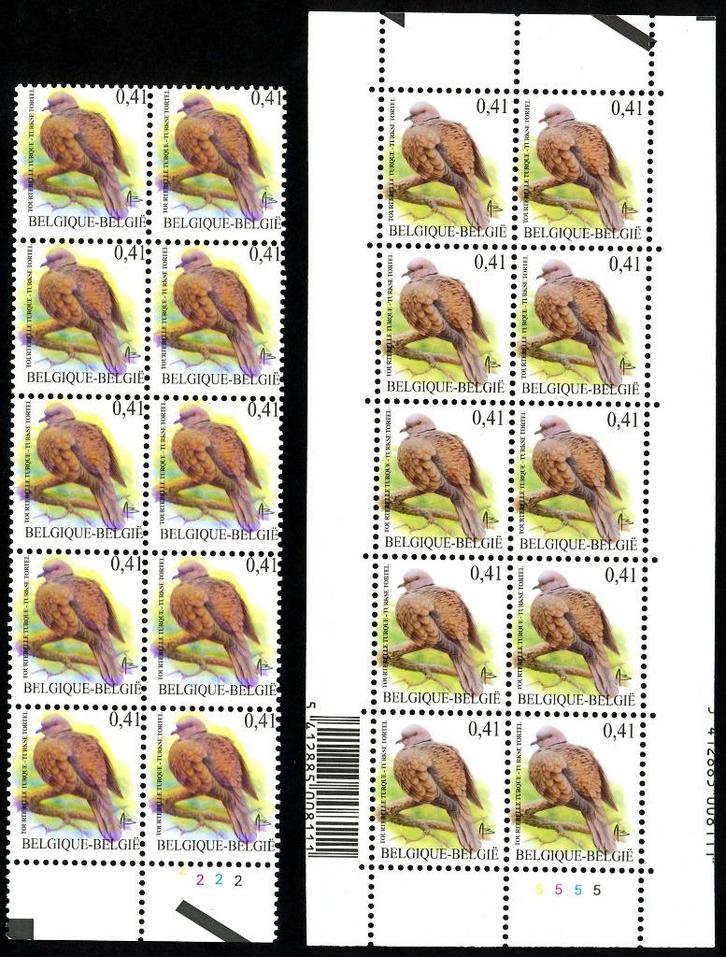 20x #3135 (0,41€ Turkse tortel, vogels Buzin) curiositeit, Postzegels en Munten, Postzegels | Europa | België, Postfris, Orginele gom