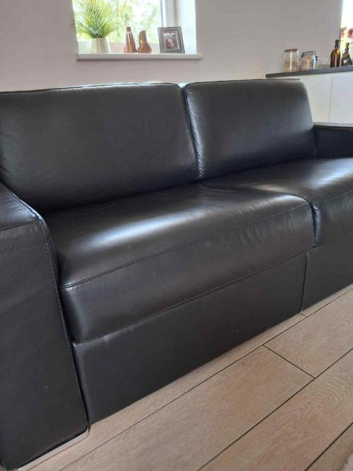 Zetelbed in zwart leder, Huis en Inrichting, Slaapkamer | Slaapbanken, Zo goed als nieuw, Zwart, Ophalen